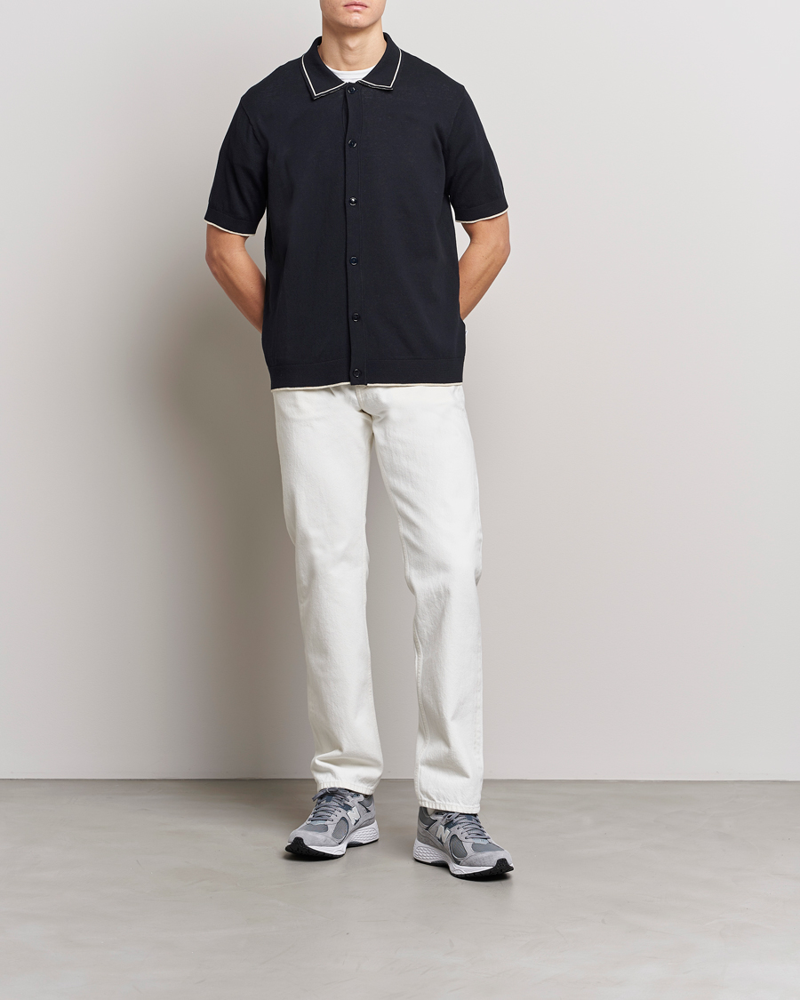 Homme | Chemises | NN07 | Nolan Knitted Short Sleeve Shirt Navy Blue