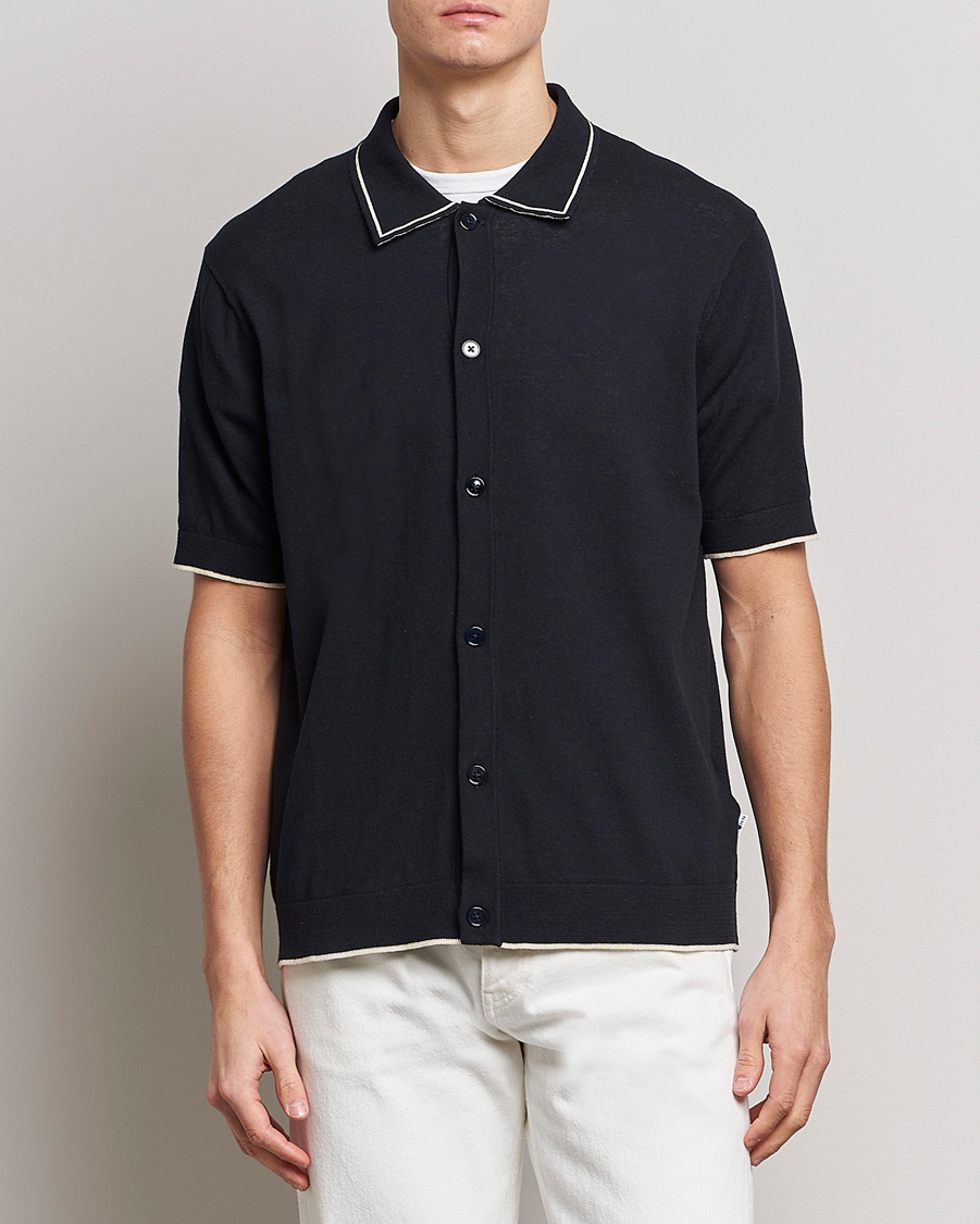 Homme | Chemises | NN07 | Nolan Knitted Short Sleeve Shirt Navy Blue