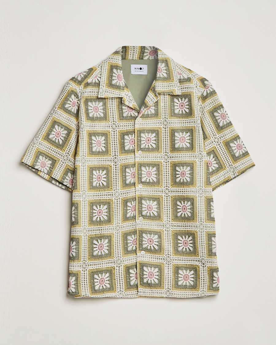Homme | Chemises | NN07 | Julio Flower Short Sleeve Shirt Pale Green