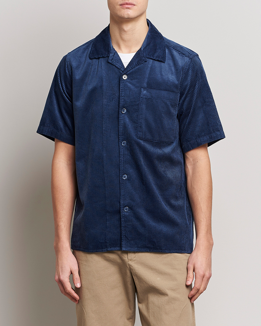 Homme | Chemises | NN07 | Julio Tencel Corduroy Short Sleeve Shirt Sargasso Sea