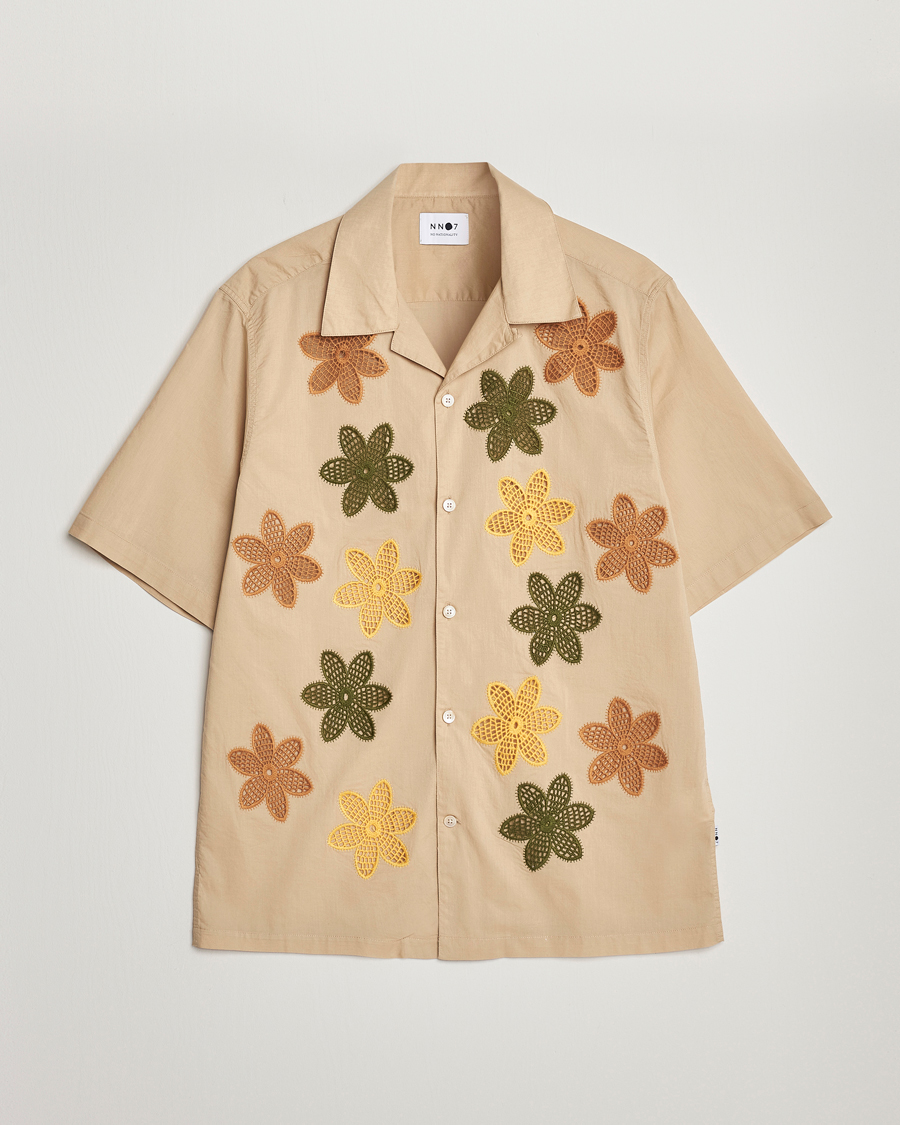 Homme | Chemises | NN07 | Julio Flower Short Sleeve Shirt Cream