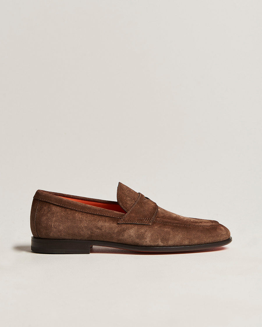 Homme | Santoni Penny Loafer Dark Brown Suede | Santoni | Penny Loafer Dark Brown Suede