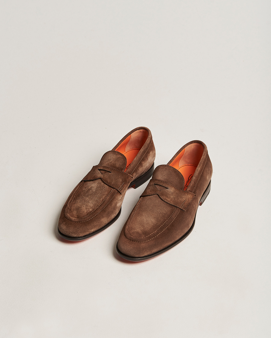 Homme | Santoni Penny Loafer Dark Brown Suede | Santoni | Penny Loafer Dark Brown Suede