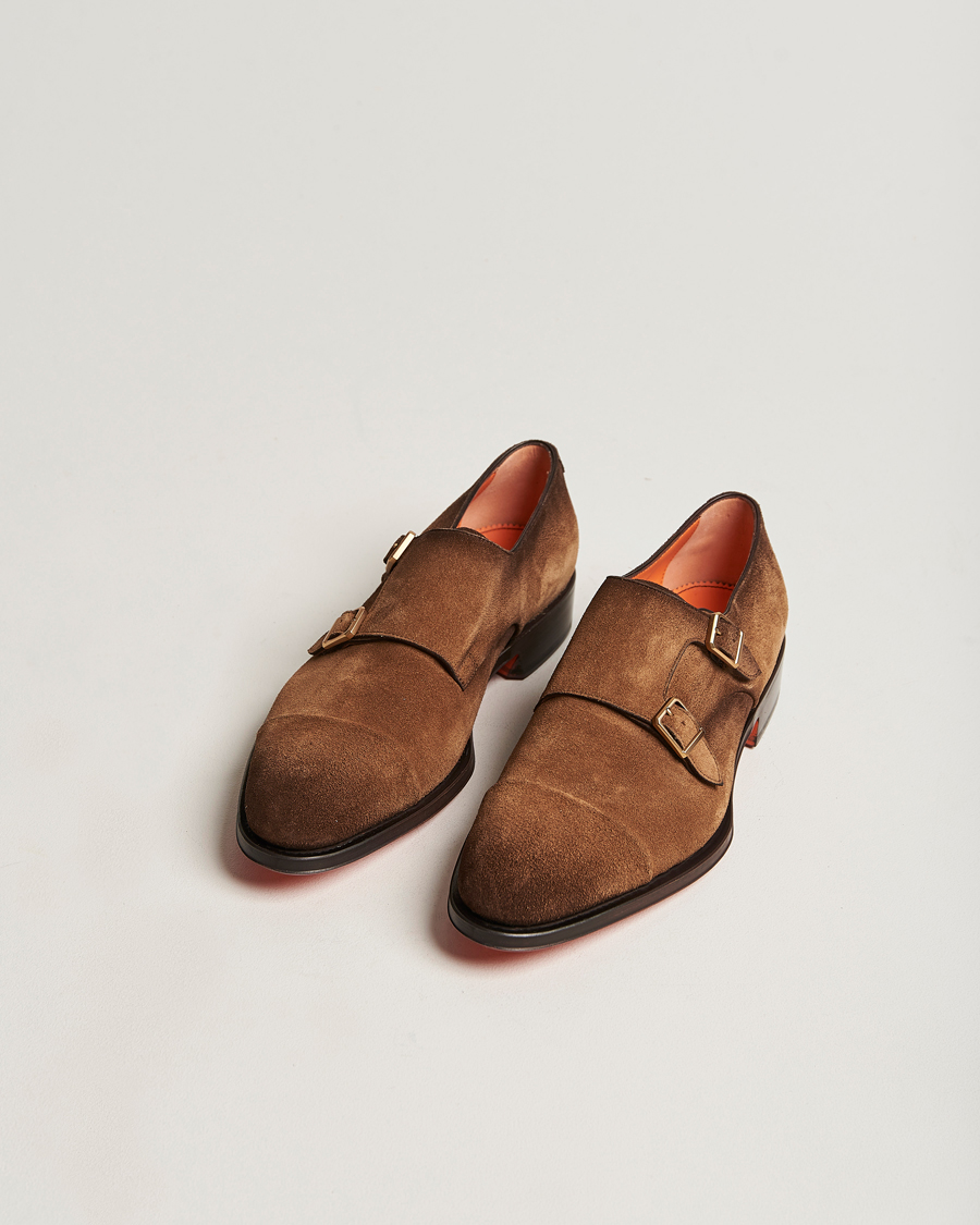 Homme | Santoni Double Monk Shoe Brown Suede | Santoni | Double Monk Shoe Brown Suede