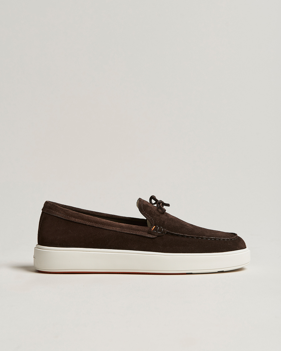 Homme | Santoni Lacetto Slip On Dark Brown Suede | Santoni | Lacetto Slip On Dark Brown Suede