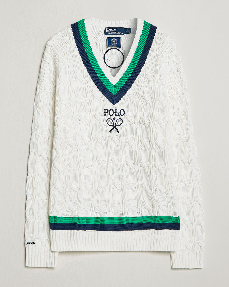 Homme | Pulls Et Tricots | Polo Ralph Lauren | Knitted V-Neck Cricket Sweater Ceramic White
