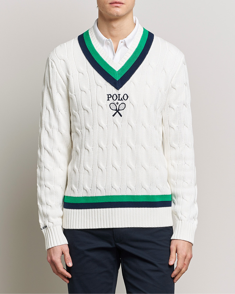 Homme | Pulls Et Tricots | Polo Ralph Lauren | Knitted V-Neck Cricket Sweater Ceramic White