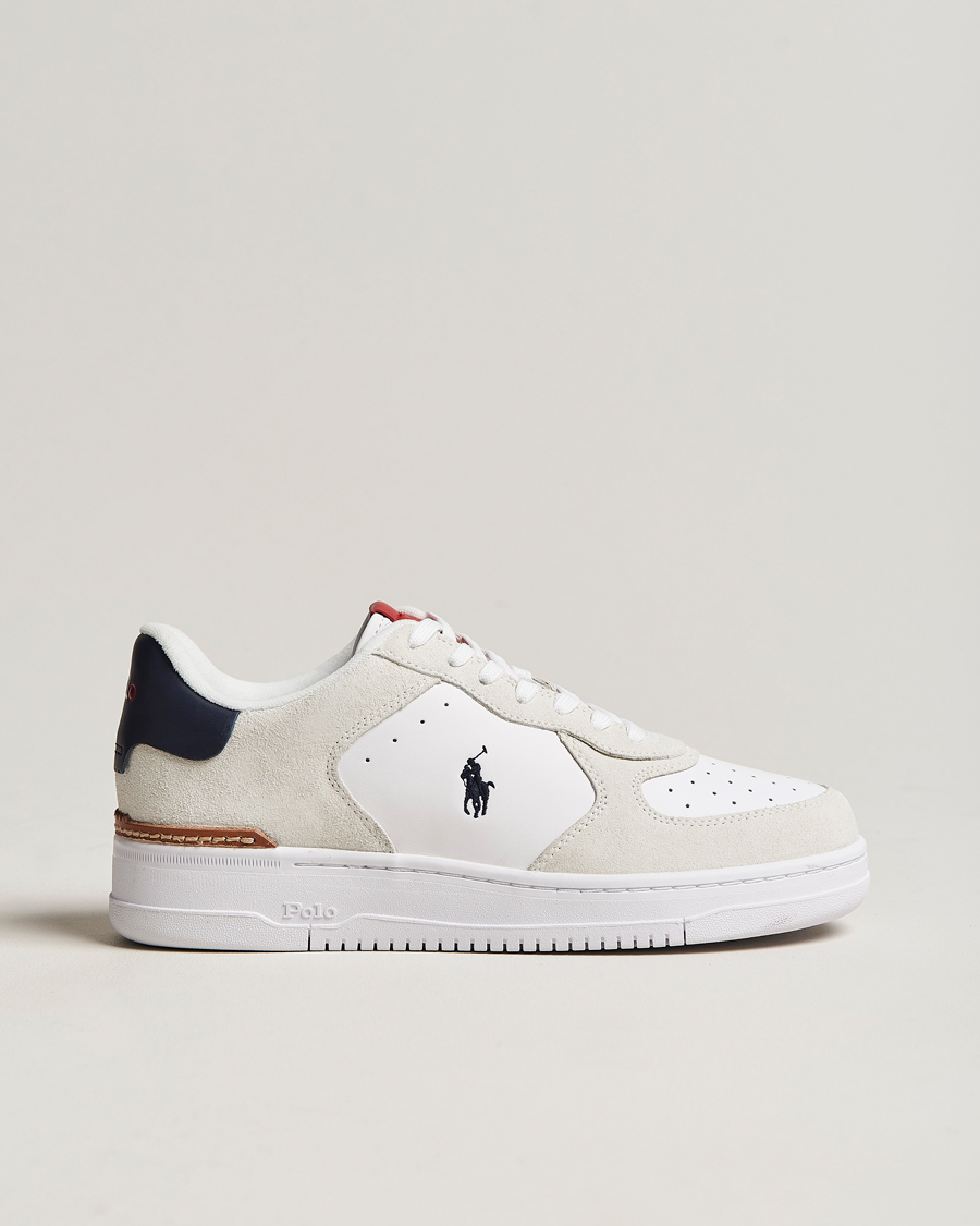 Homme | Polo Ralph Lauren Masters Court Suede Sneaker White/Navy/Red | Polo Ralph Lauren | Masters Court Suede Sneaker White/Navy/Red