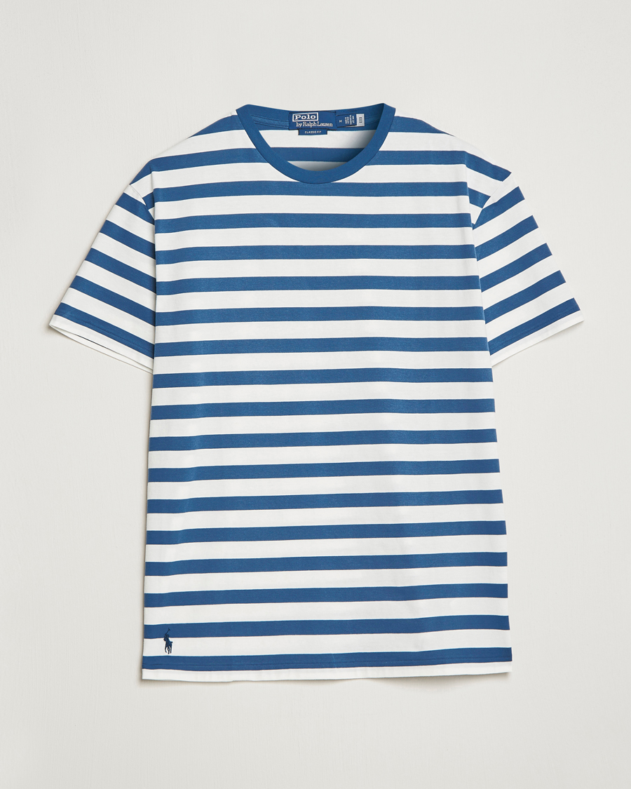 Homme | T-shirts | Polo Ralph Lauren | Brushed Spa Jersey Striped Crew Neck T-Shirt White/Blue