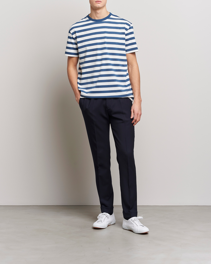 Homme | T-shirts | Polo Ralph Lauren | Brushed Spa Jersey Striped Crew Neck T-Shirt White/Blue