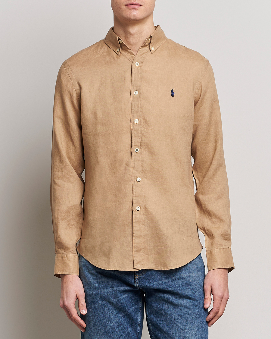 Homme | Tenue Décontractée Chic | Polo Ralph Lauren | Slim Fit Linen Button Down Shirt Vintage Khaki