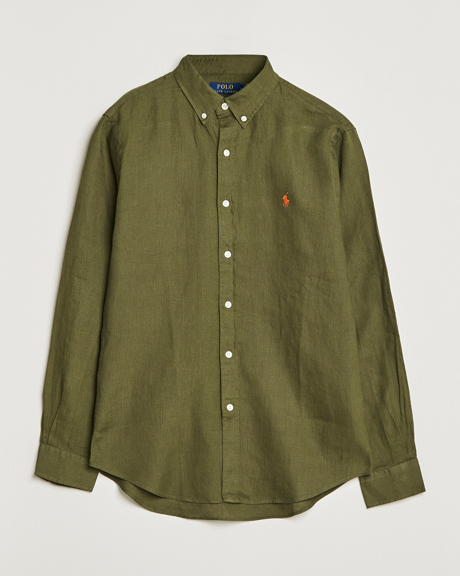 Homme | Chemises | Polo Ralph Lauren | Slim Fit Linen Button Down Shirt Dark Sage