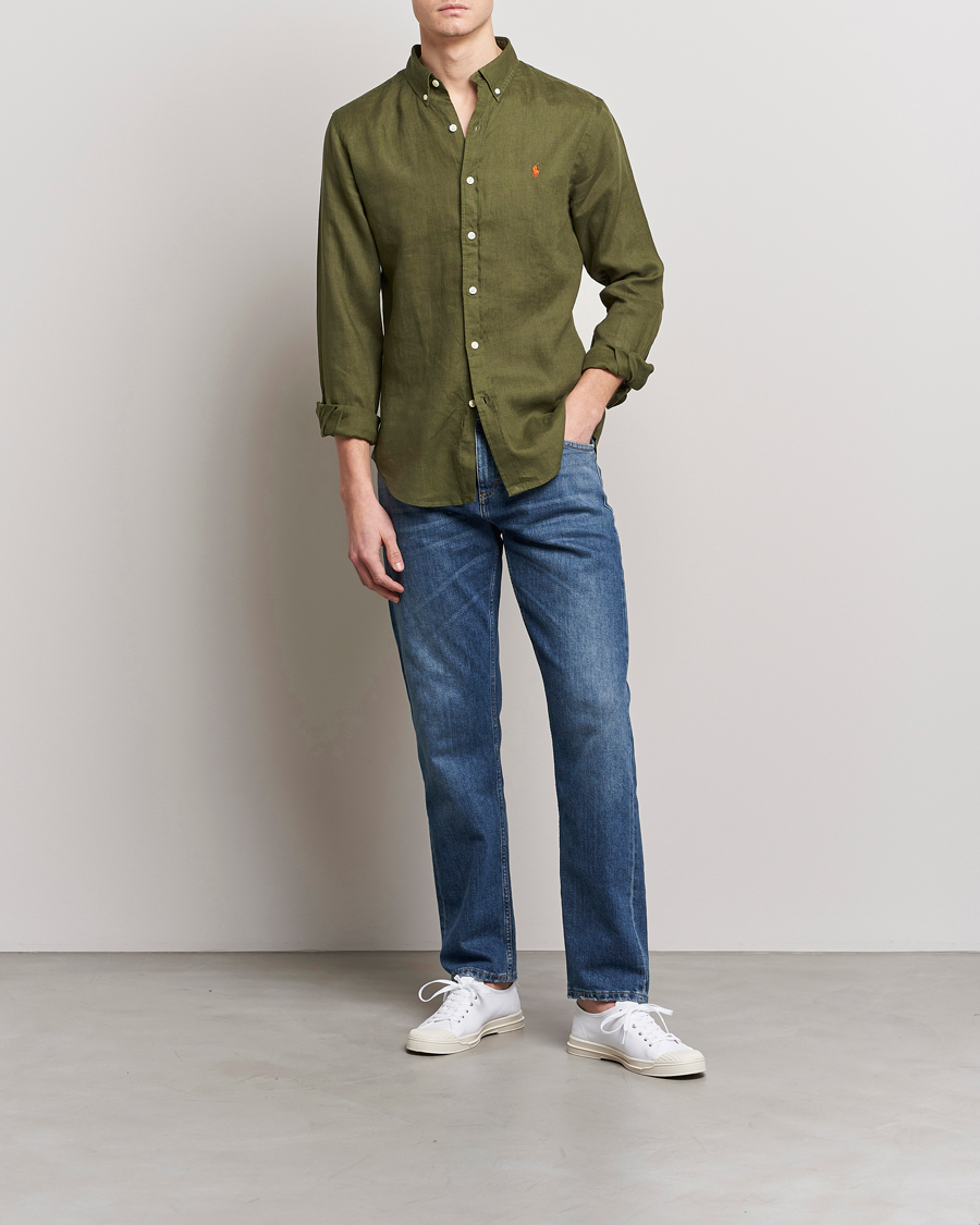 Homme | Chemises | Polo Ralph Lauren | Slim Fit Linen Button Down Shirt Dark Sage