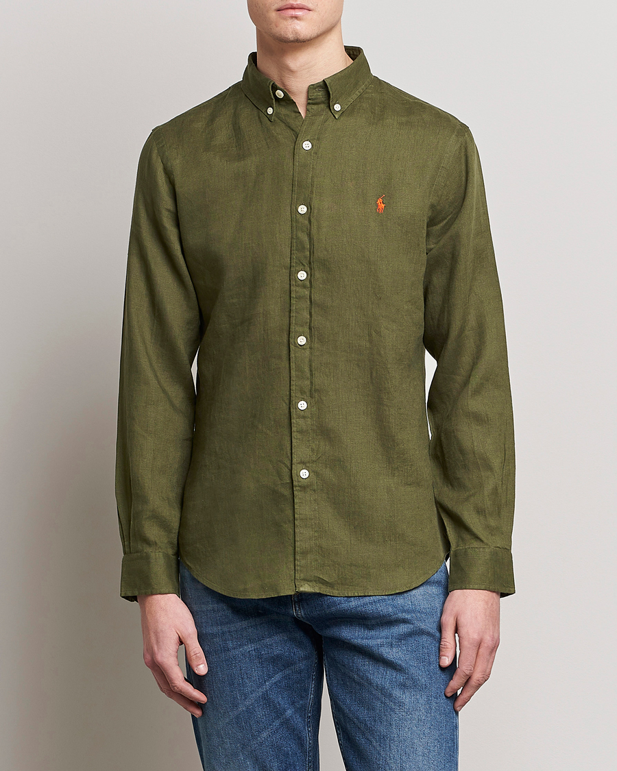Homme | Chemises | Polo Ralph Lauren | Slim Fit Linen Button Down Shirt Dark Sage