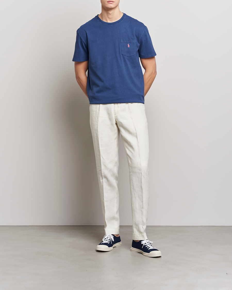 Homme | T-shirts | Polo Ralph Lauren | Cotton/Linen Crew Neck T-Shirt Light Navy