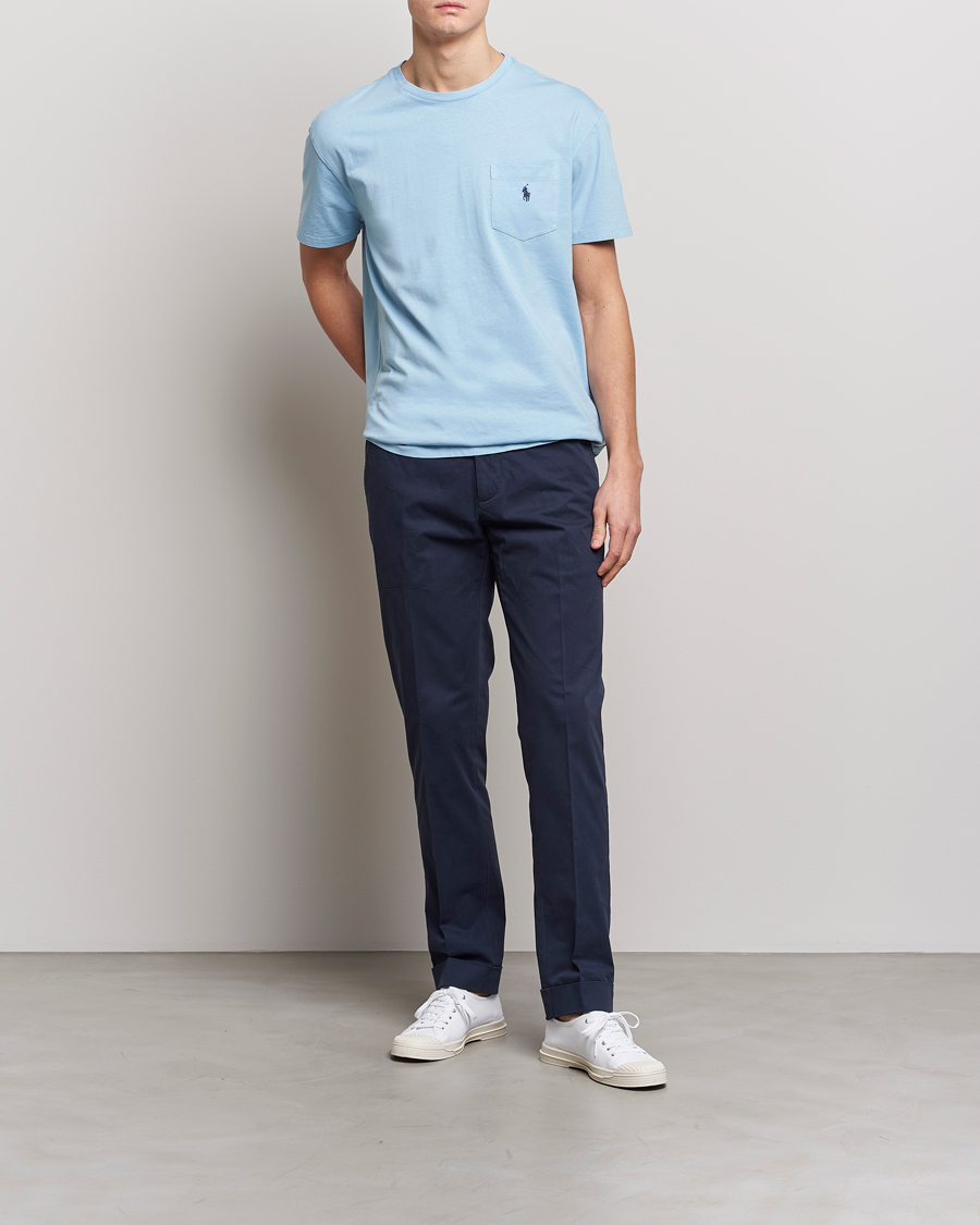 Homme | T-shirts | Polo Ralph Lauren | Cotton/Linen Crew Neck T-Shirt Powder Blue
