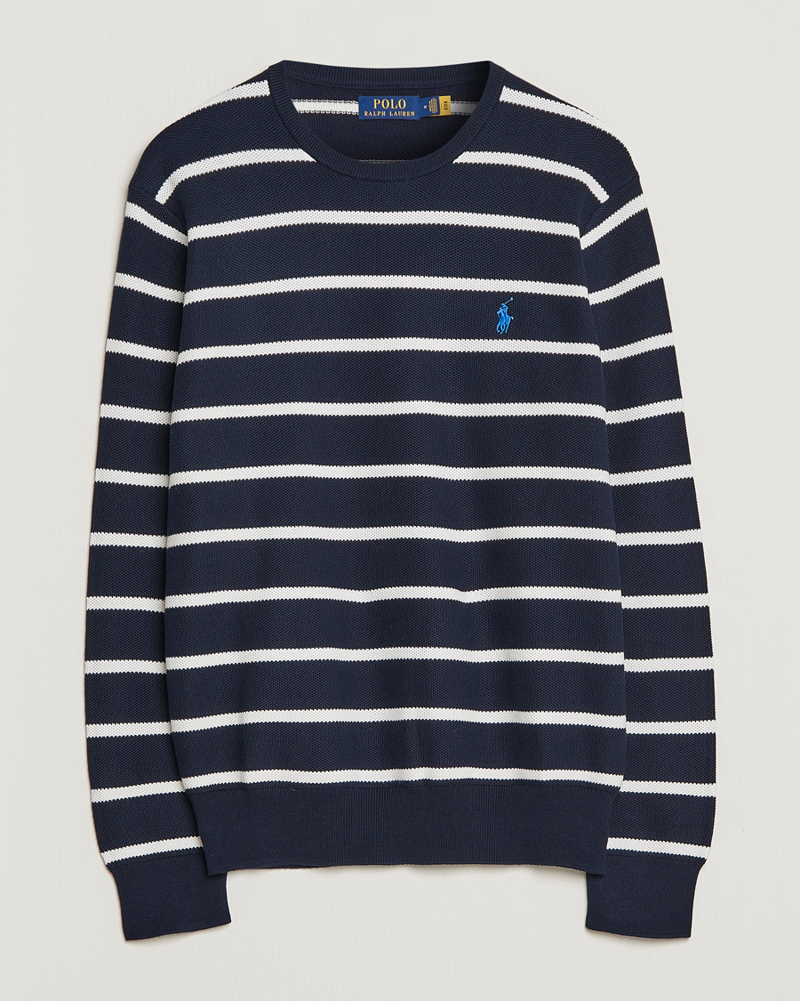 Homme | Pulls Et Tricots | Polo Ralph Lauren | Textured Striped Crew Neck Sweater Navy/White