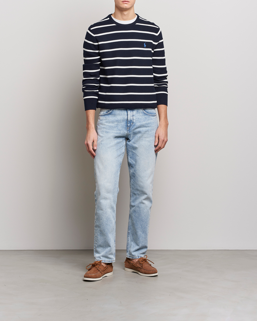 Homme | Pulls Et Tricots | Polo Ralph Lauren | Textured Striped Crew Neck Sweater Navy/White