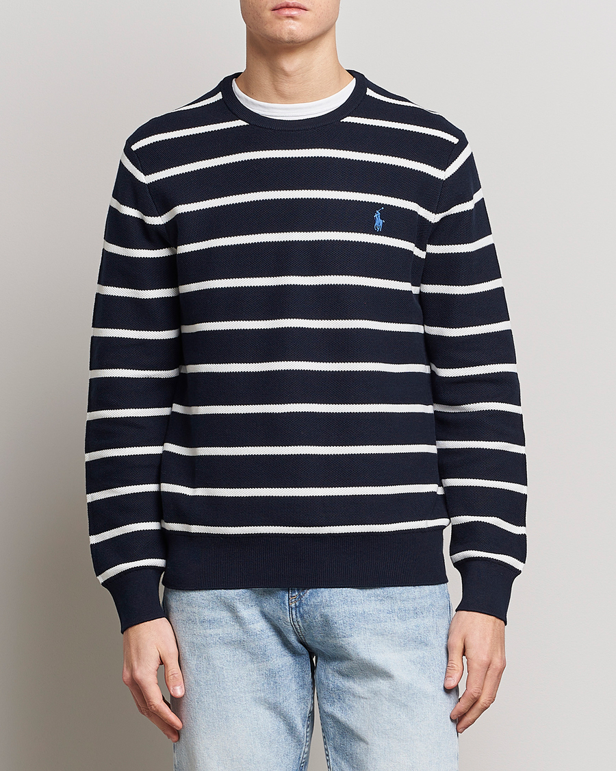 Homme | Pulls Et Tricots | Polo Ralph Lauren | Textured Striped Crew Neck Sweater Navy/White