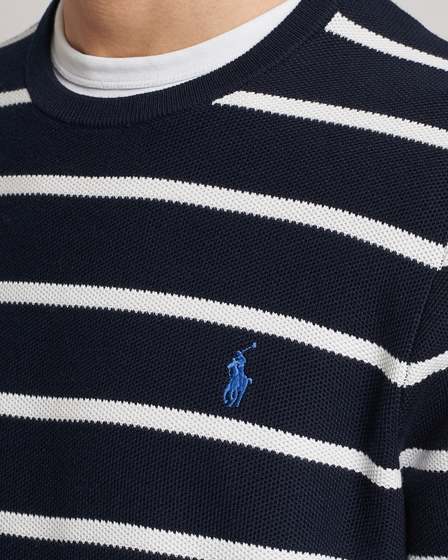 Homme | Pulls Et Tricots | Polo Ralph Lauren | Textured Striped Crew Neck Sweater Navy/White