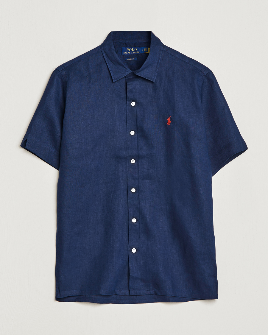 Homme | Chemises | Polo Ralph Lauren | Linen Camp Collar Short Sleeve Shirt Newport Navy