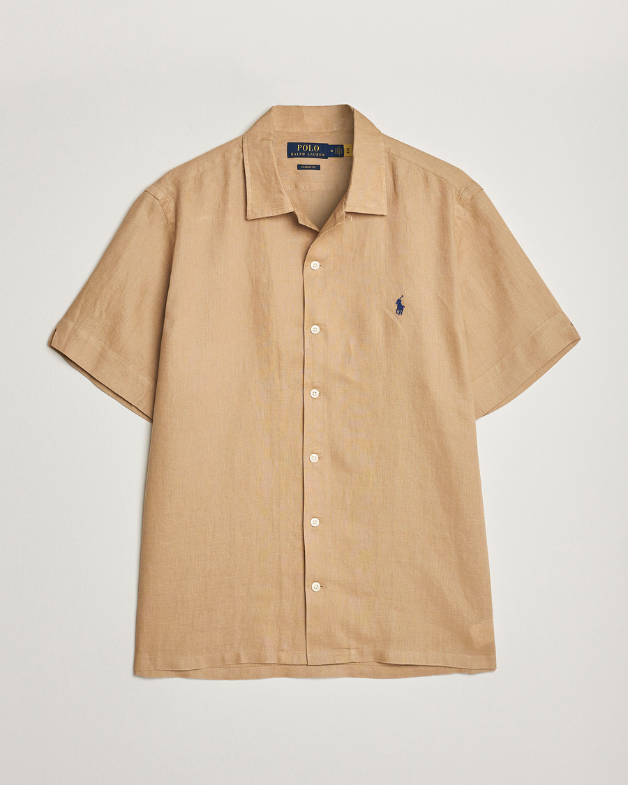 Polo Ralph Lauren Linen Camp Collar Short Sleeve Shirt Vintage Khaki - Ache