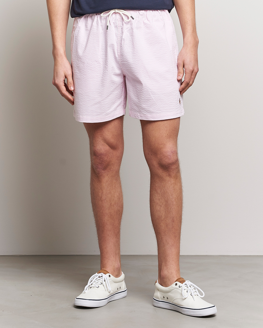 Homme | Maillots De Bain | Polo Ralph Lauren | Recyceled Traveler Boxer Seersucker Swimshorts Pink/White