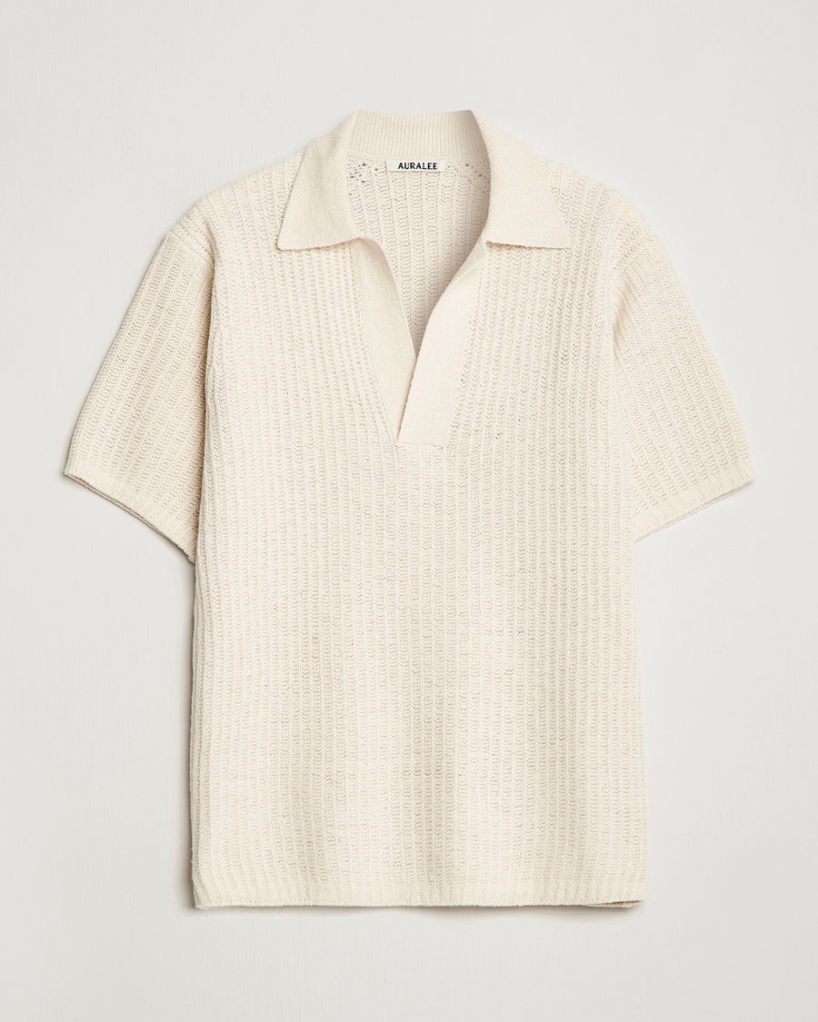 Homme | Polos | Auralee | Wool Rib Knit Skipper Polo Ecru