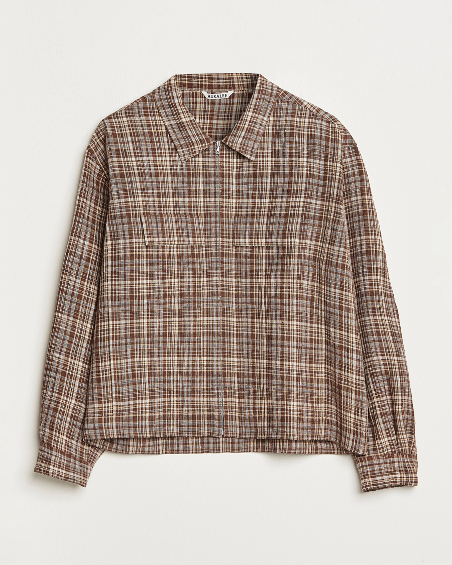 Homme | Manteaux Et Vestes | Auralee | Linen/Silk Zip Blouson Brown Check