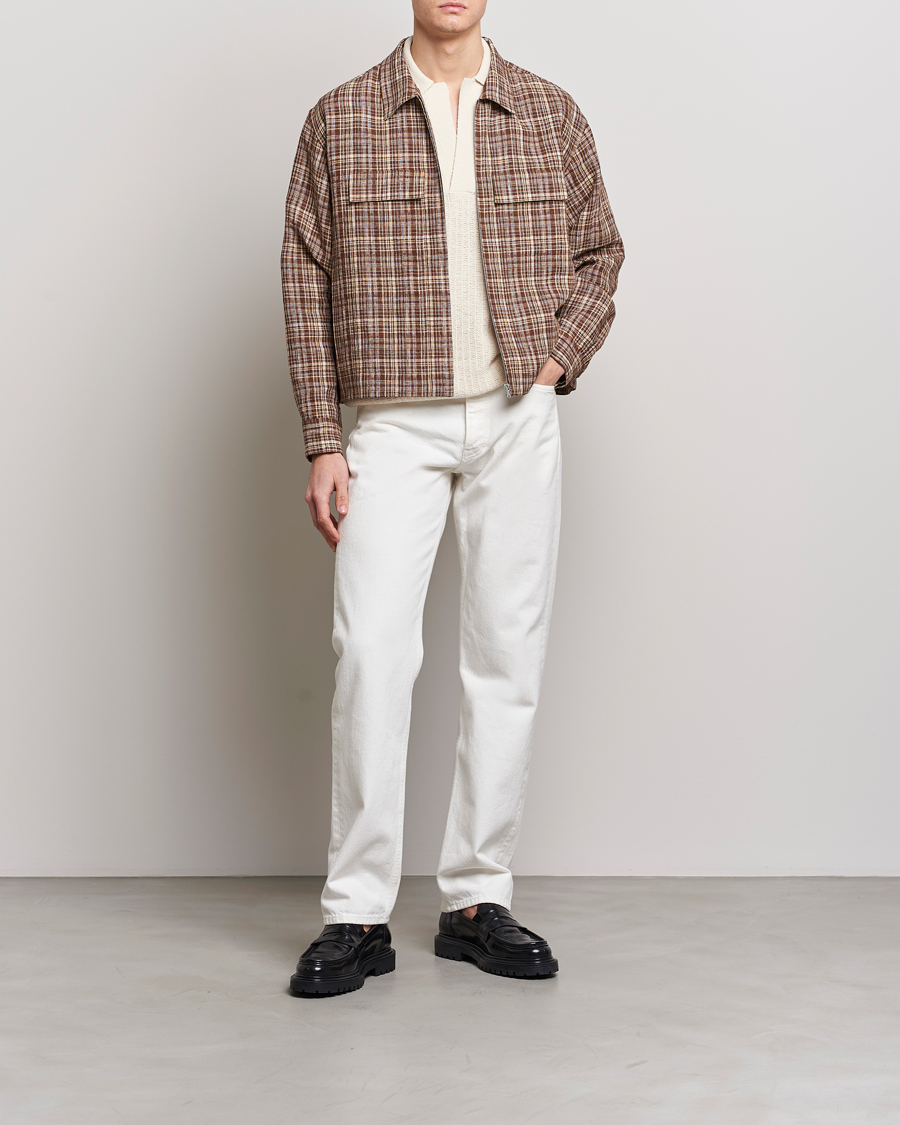 Homme | Manteaux Et Vestes | Auralee | Linen/Silk Zip Blouson Brown Check