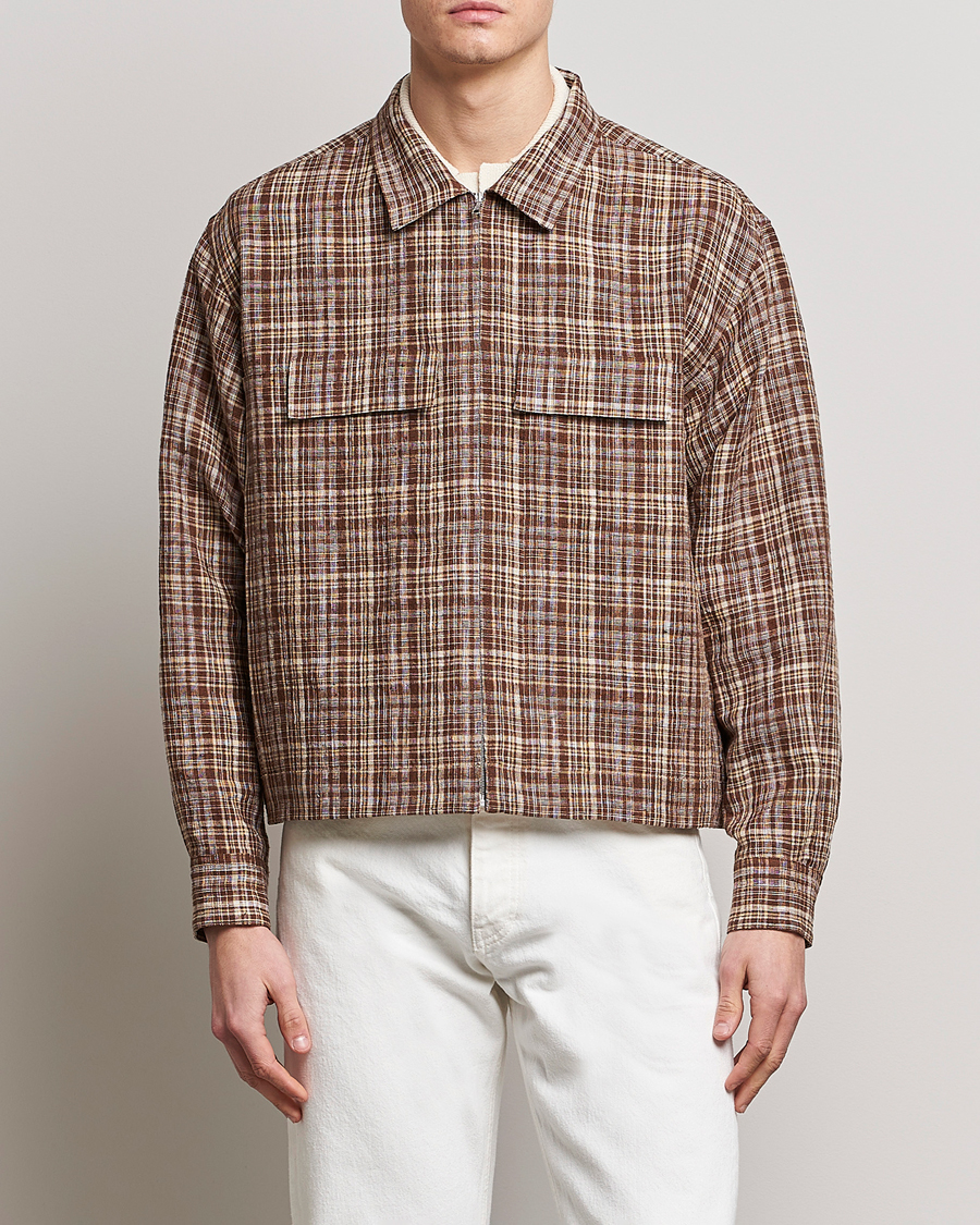 Homme | Manteaux Et Vestes | Auralee | Linen/Silk Zip Blouson Brown Check