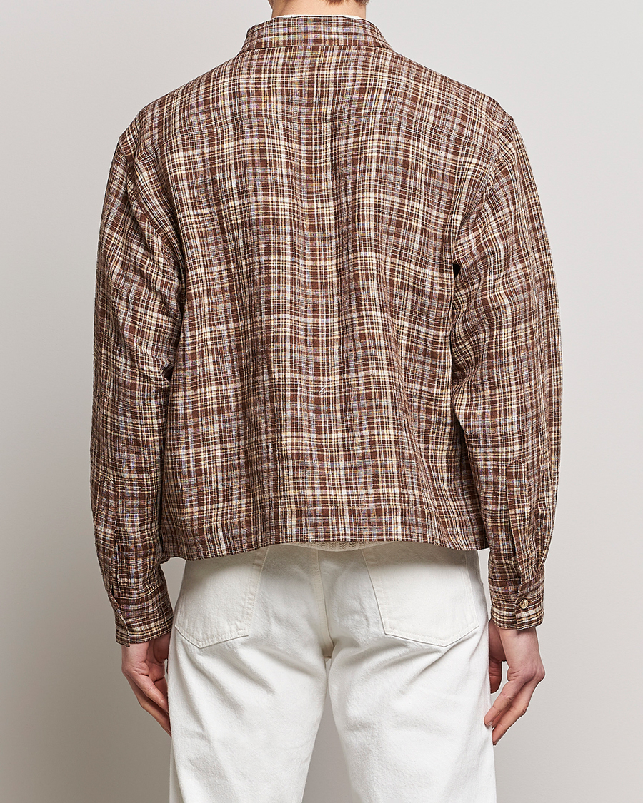 Homme | Manteaux Et Vestes | Auralee | Linen/Silk Zip Blouson Brown Check