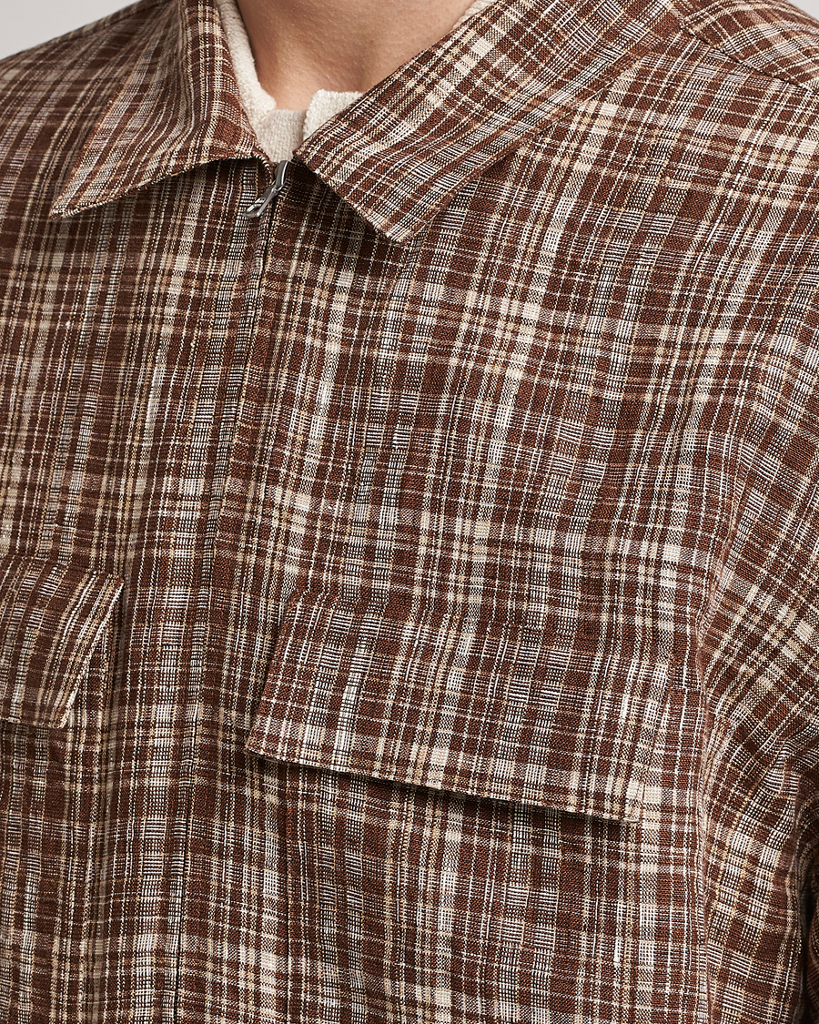 Homme | Manteaux Et Vestes | Auralee | Linen/Silk Zip Blouson Brown Check