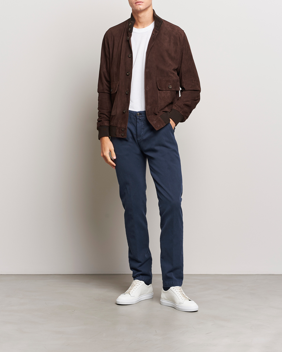 Homme | Pantalons | Briglia 1949 | Slim Fit Diagonal Cotton Stretch Trousers Navy