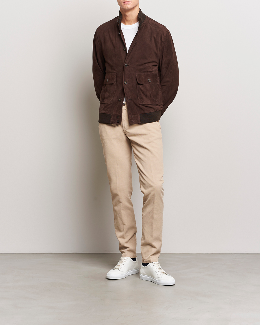Homme | Pantalons | Briglia 1949 | Slim Fit Diagonal Cotton Stretch Trousers Beige
