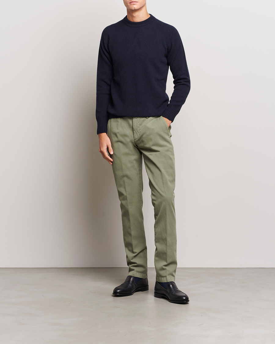 Homme | Pantalons | Briglia 1949 | Slim Fit Diagonal Cotton Stretch Trousers Olive