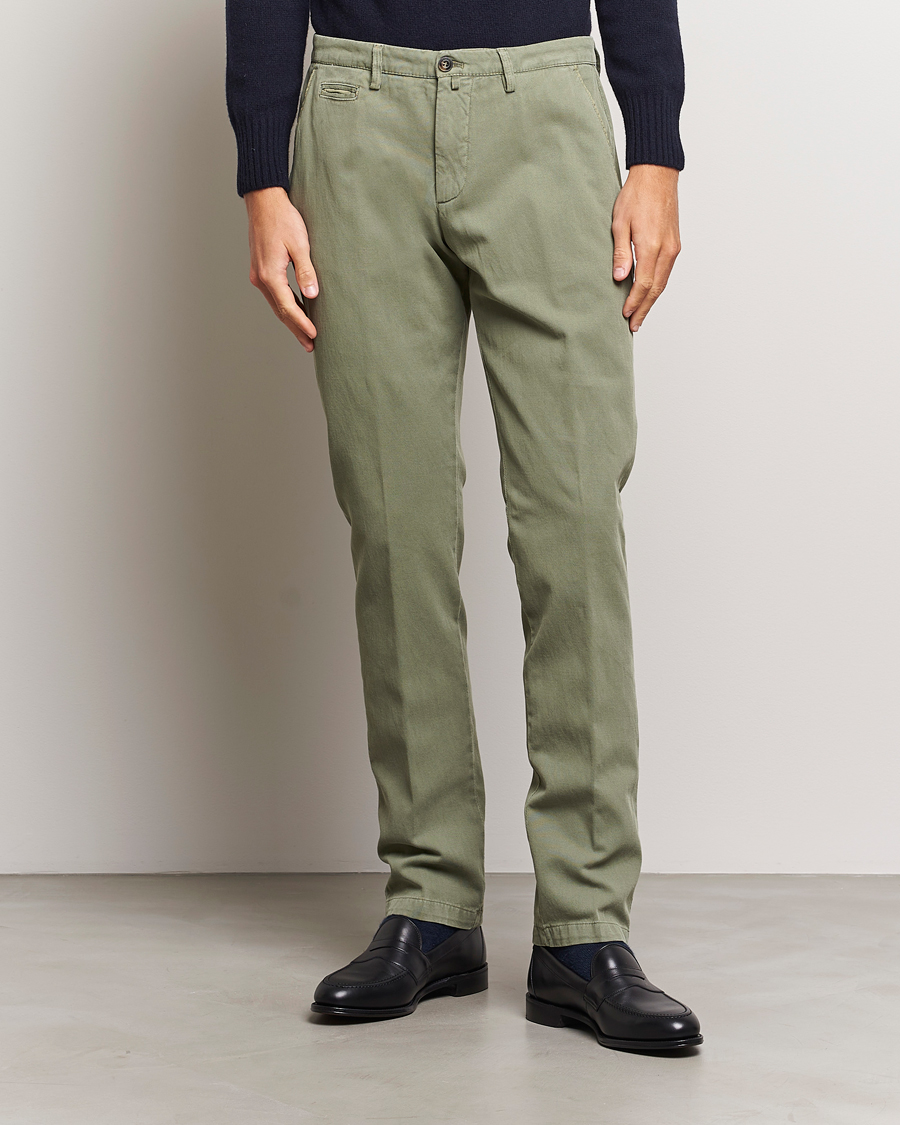 Homme | Pantalons En Lin | Briglia 1949 | Slim Fit Diagonal Cotton Stretch Trousers Olive