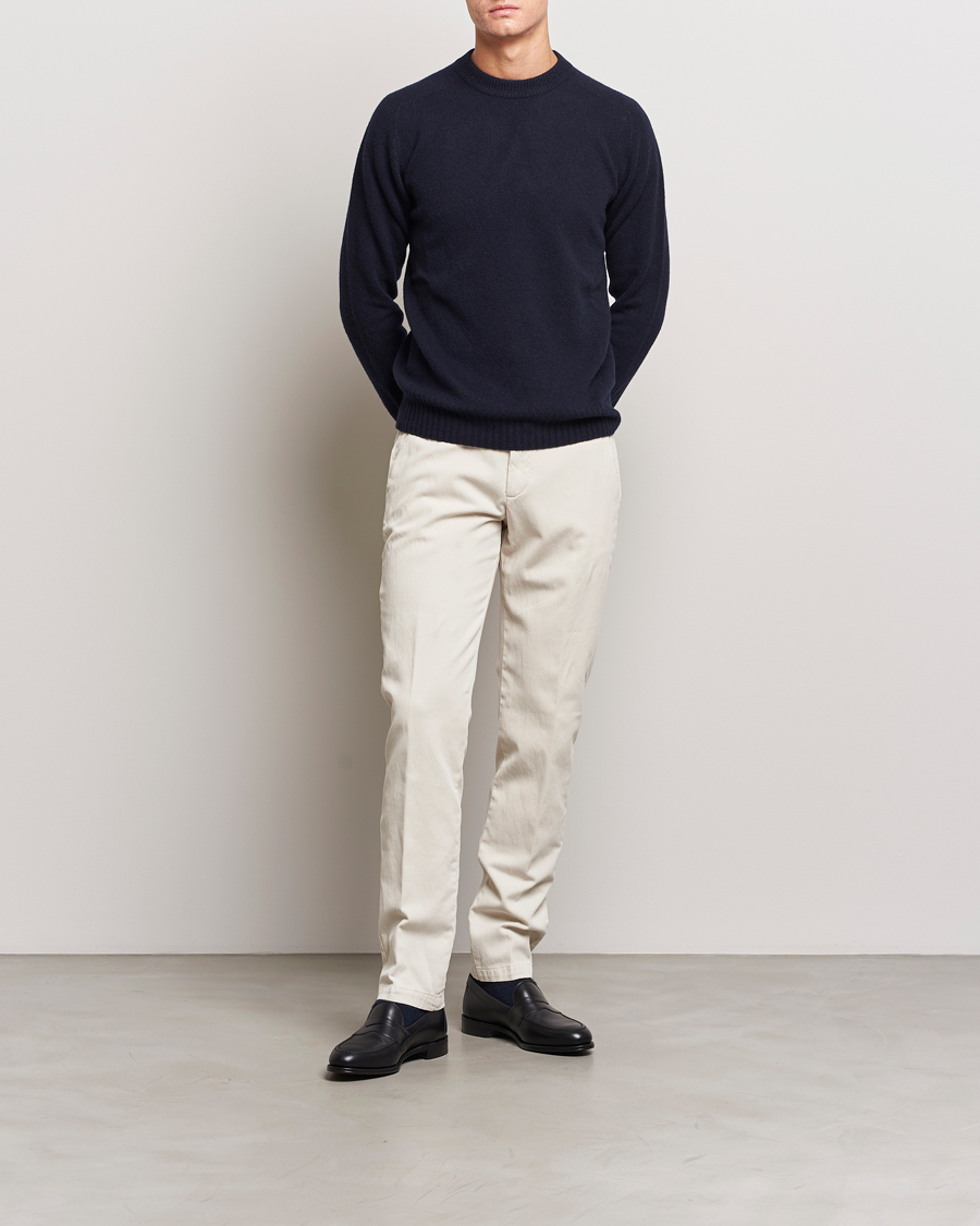 Homme | Pantalons | Briglia 1949 | Slim Fit Diagonal Cotton Stretch Trousers Cream