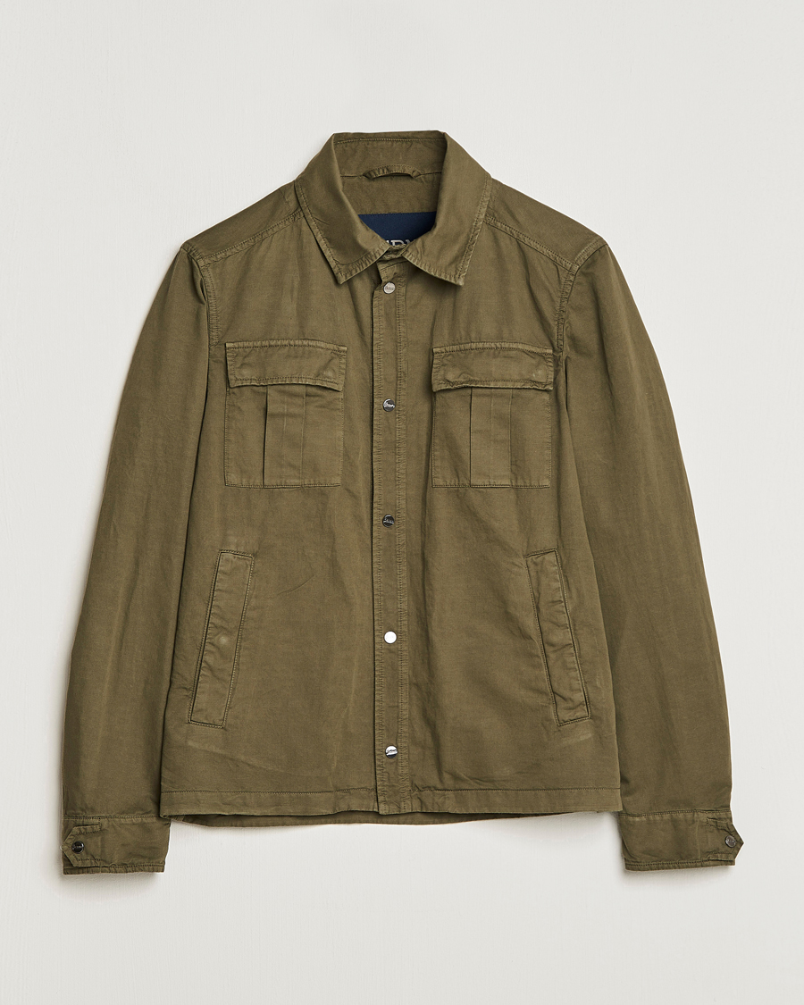 Homme | Manteaux Et Vestes | Herno | Washed Cotton/Linen Shirt Jacket Army Green