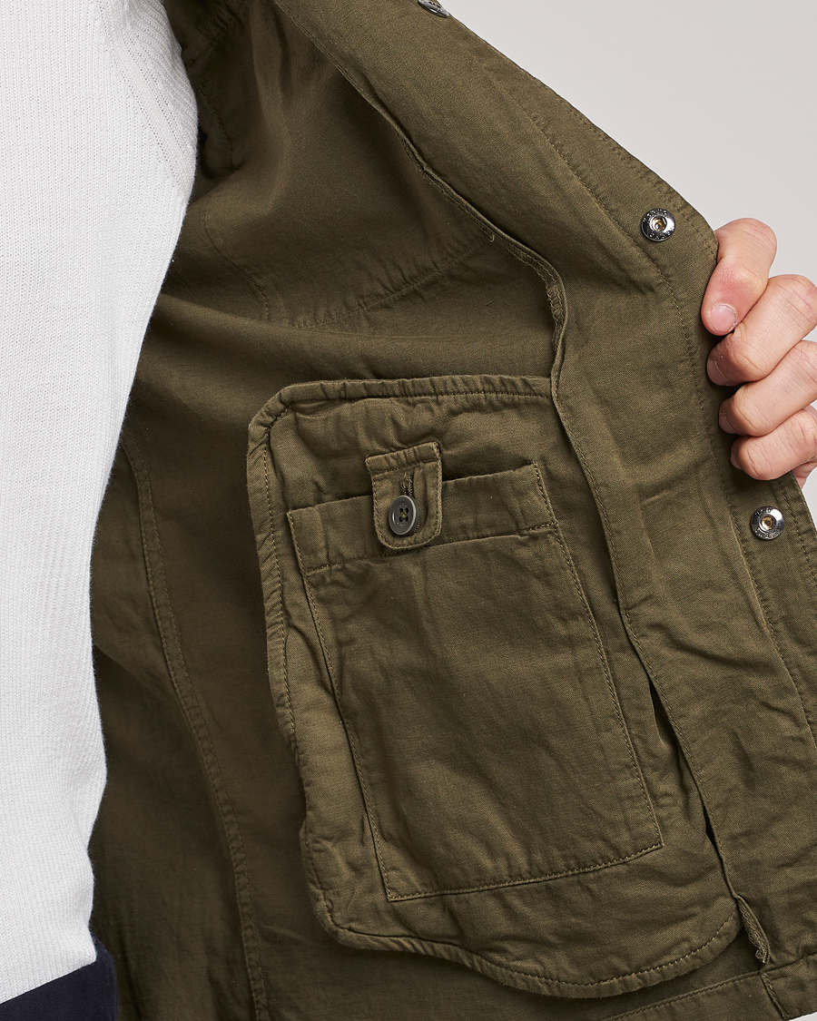 Homme | Manteaux Et Vestes | Herno | Washed Cotton/Linen Shirt Jacket Army Green