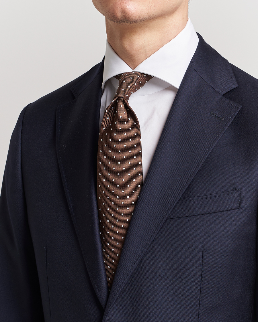 Homme | Cravates | Amanda Christensen | Dot Classic Tie 8 cm Brown/White
