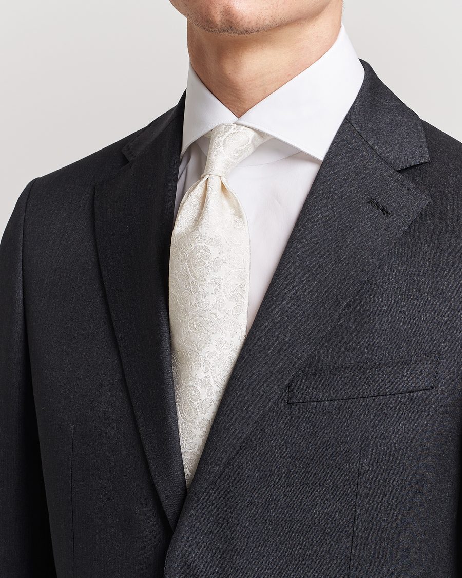 Homme | Cravates | Amanda Christensen | Silk Tonal Paisley Tie 8 cm Cream