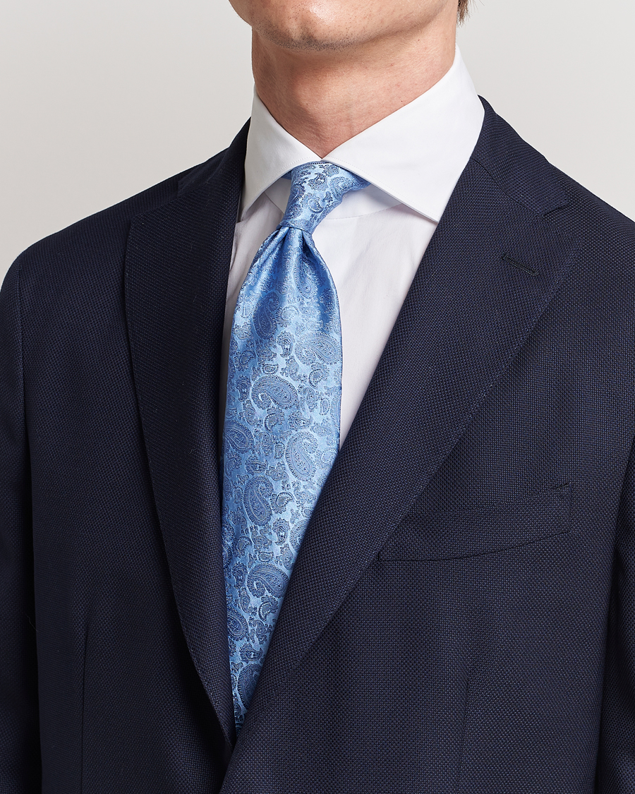 Homme | Bientôt En Stock | Amanda Christensen | Silk Tonal Paisley Tie 8 cm Sky Blue