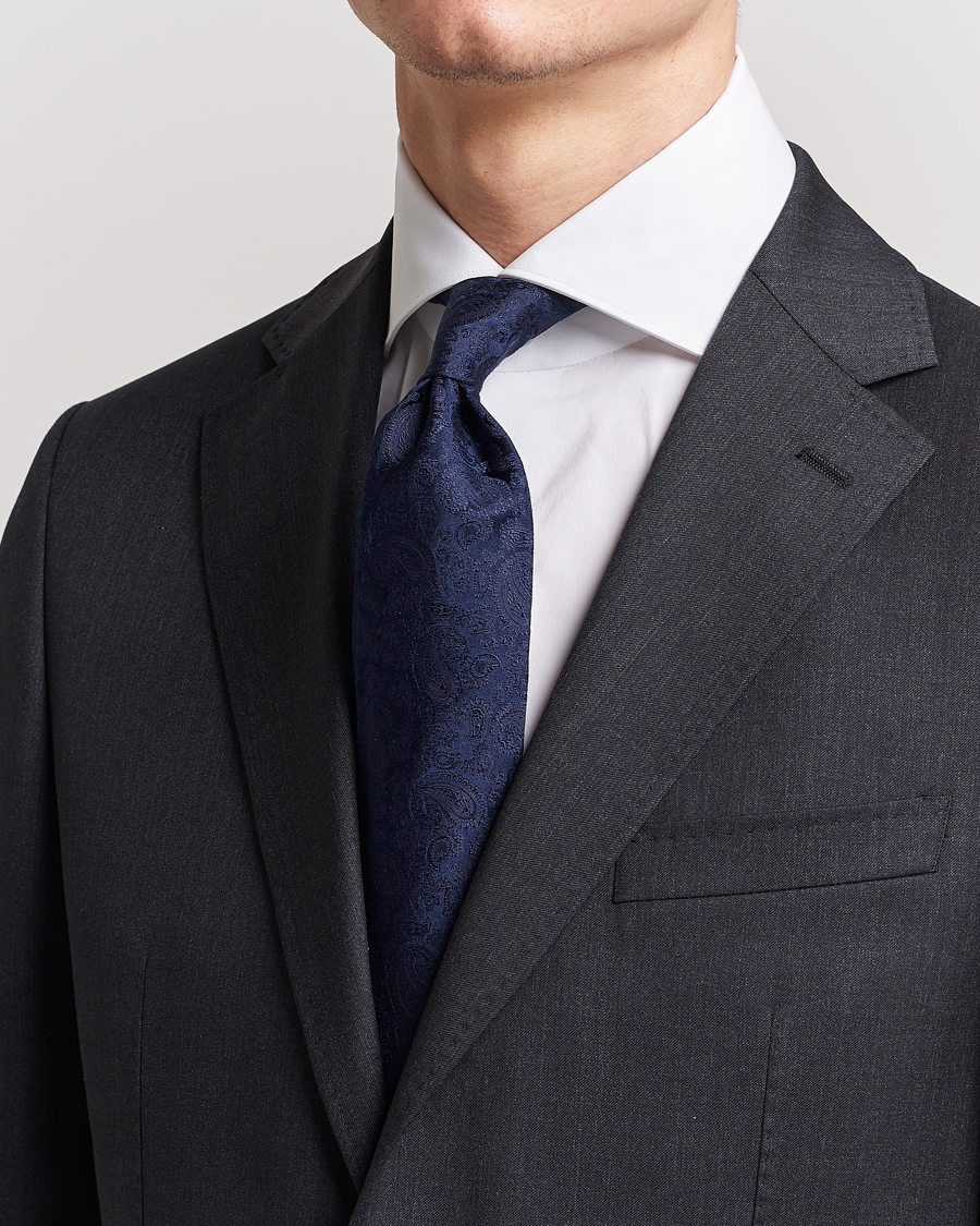 Homme | Cravates | Amanda Christensen | Silk Tonal Paisley Tie 8 cm Navy