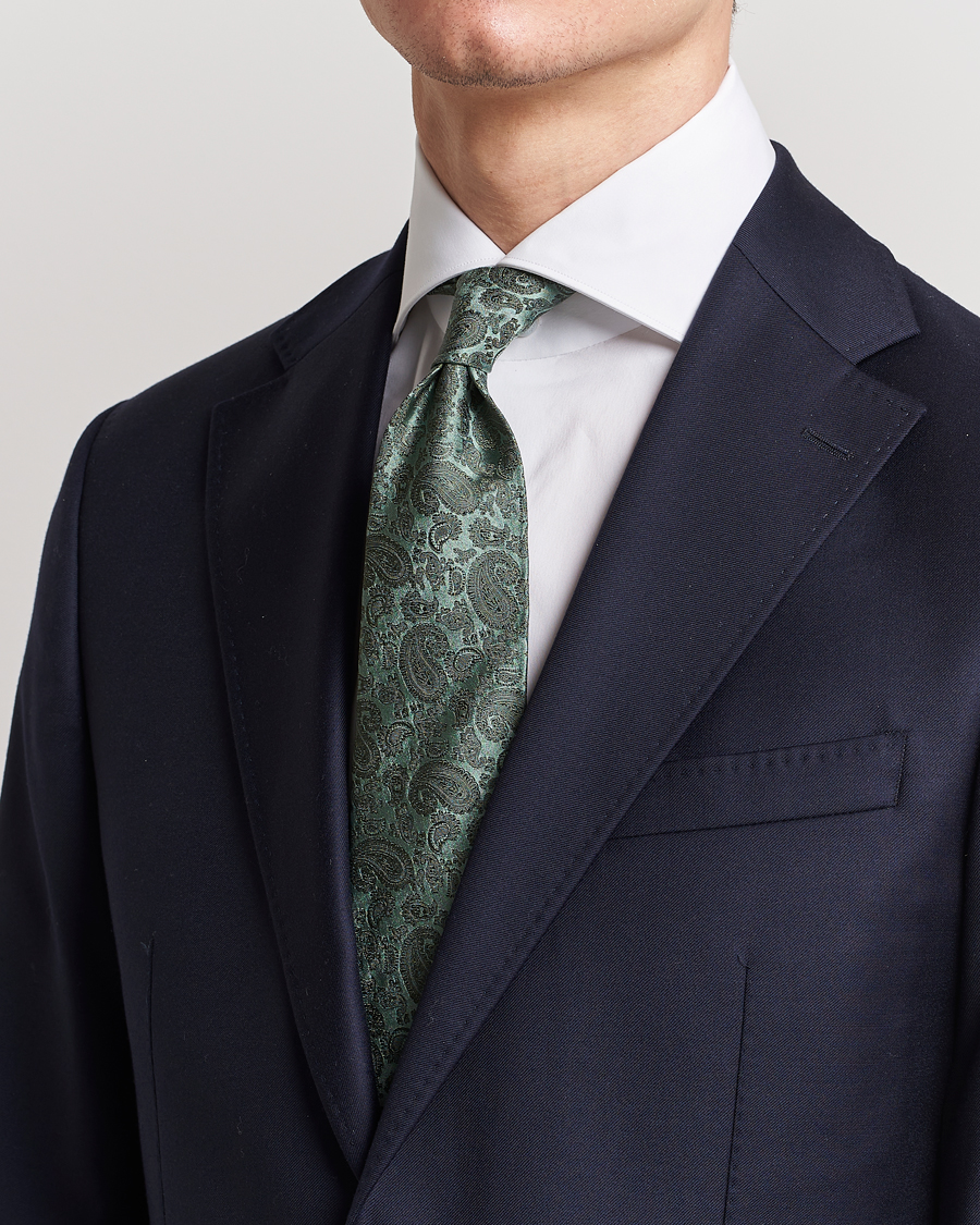 Homme | Cravates | Amanda Christensen | Silk Tonal Paisley Tie 8 cm Olive