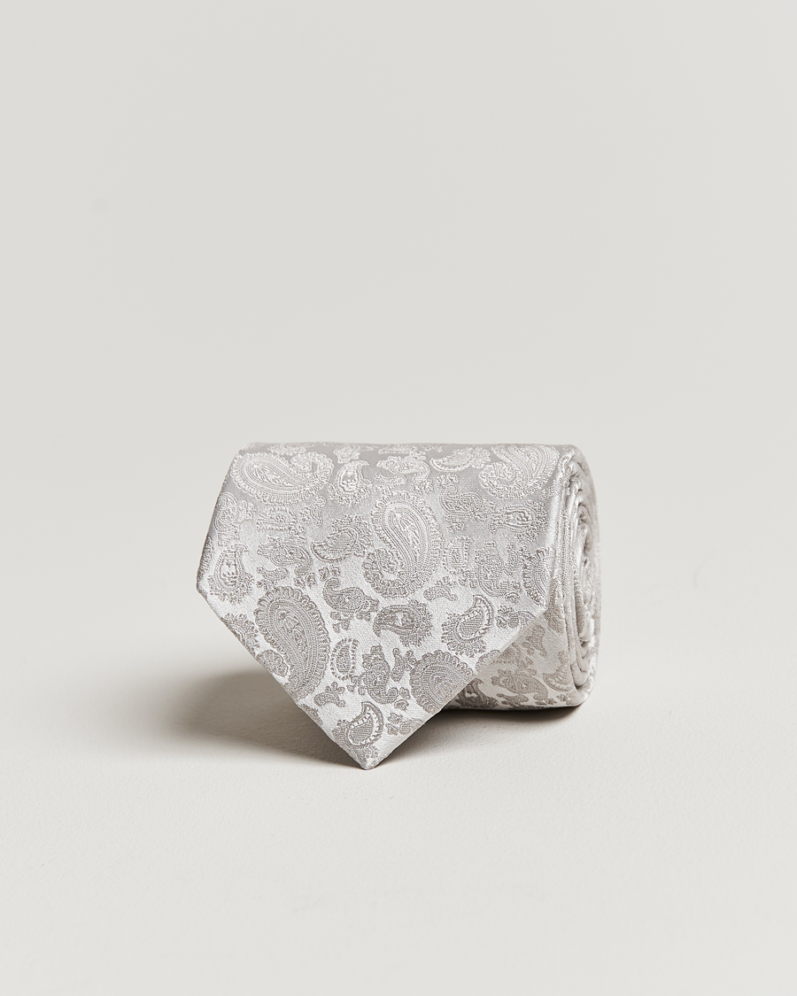Homme | Cravates | Amanda Christensen | Silk Tonal Paisley Tie 8 cm Silver