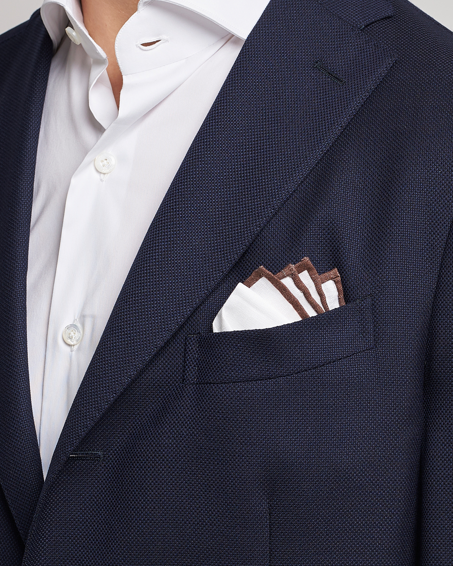 Homme | Pochettes De Costume | Amanda Christensen | Linen Paspoal Pocket Square White/Brown