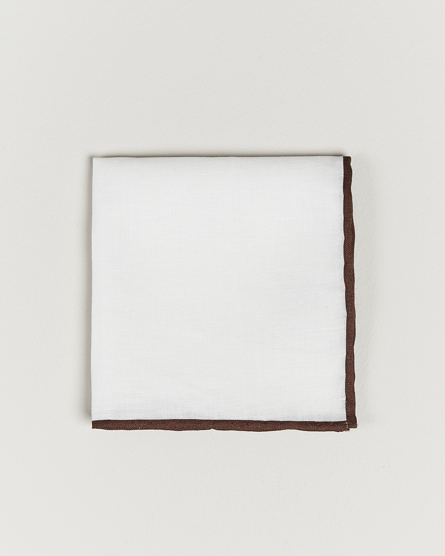 Homme | Amanda Christensen Linen Paspoal Pocket Square White/Brown | Amanda Christensen | Linen Paspoal Pocket Square White/Brown