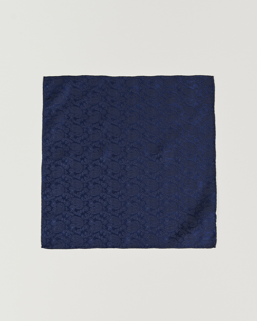 Homme | Amanda Christensen Tonal Paisley Silk Pocket Square Navy | Amanda Christensen | Tonal Paisley Silk Pocket Square Navy