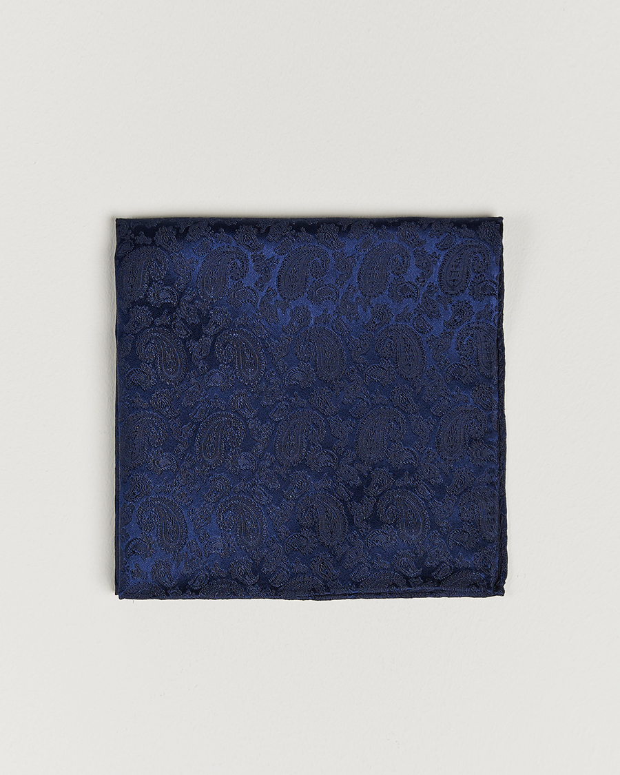 Homme | Amanda Christensen Tonal Paisley Silk Pocket Square Navy | Amanda Christensen | Tonal Paisley Silk Pocket Square Navy
